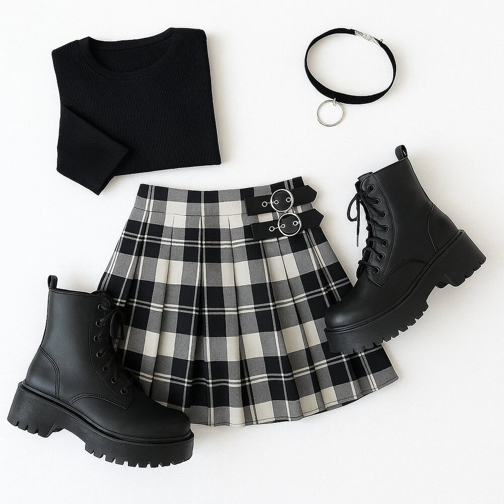 Forever 21 Pleated Skirt | Black & White Plaid - Picture 2 of 7